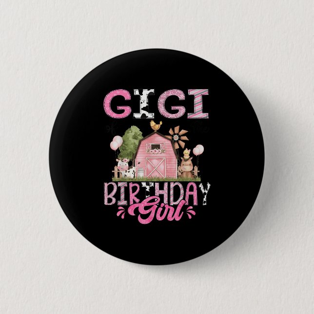Gigi Of The Birthday Girl Cute Farm Cow Birthday G Button (Vorderseite)