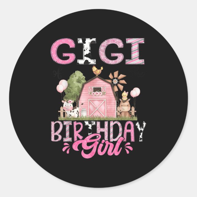 Gigi Of The Birthday Girl Cute Farm Cow Birthday G Runder Aufkleber (Vorderseite)