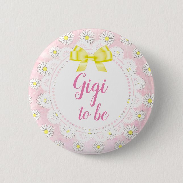 Gigi to be Pink Daisies Baby Showknopf Button (Vorderseite)