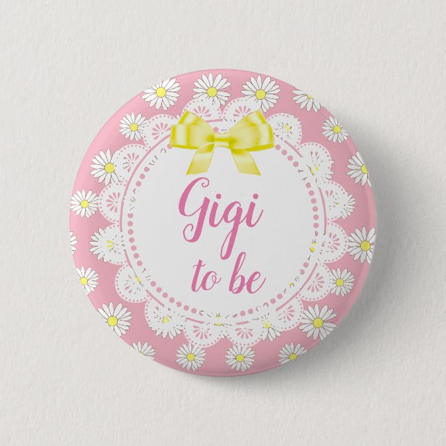 Gigi to be Pink Daisies Baby Showknopf Button (Vorderseite)