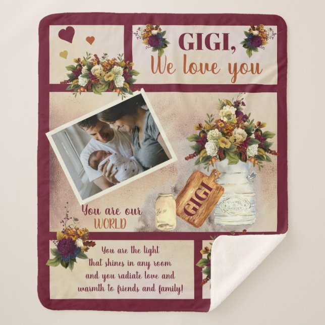 Gigi We Liebe You Foto Fall Floral | Skripttext  Sherpadecke (Vorderseite)