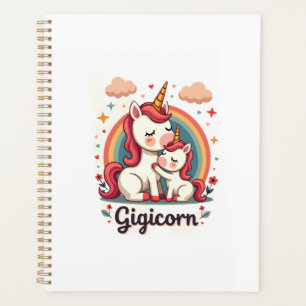 Gigicorn Vintage Einhorn Mutter und Baby Regenboge Planer
