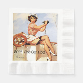 Gil Elvgren Button Up Tragen Kapitän Hut Binocular Serviette