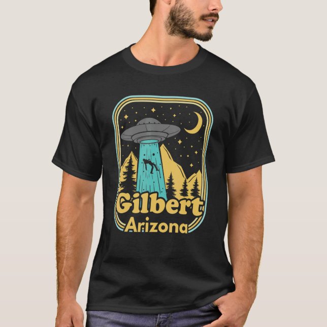 Gilbert Arizona Ufo Alien Hunter Ironic 80er Staat T-Shirt (Vorderseite)