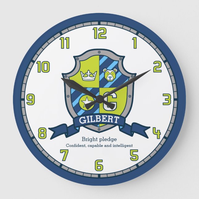 Gilbert Jungs Name bedeutet "G grün blauer Bär" Große Wanduhr (Vorderseite)