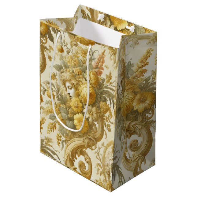 Gilde Gold - Barockblumenkissen Mittlere Geschenktüte (Vorderseite Schrägansicht)