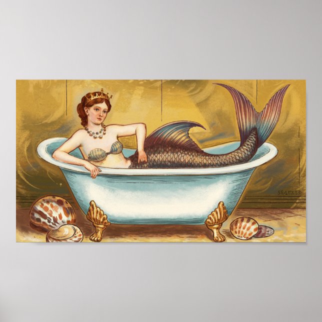 Gilded Antique Mermaid in Bath Poster (Vorne)