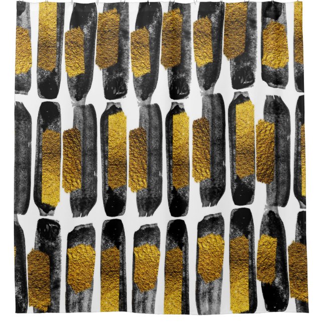 Gilded Artistry: Black & Gold Abstrakt Duschvorhang (Vorderseite)