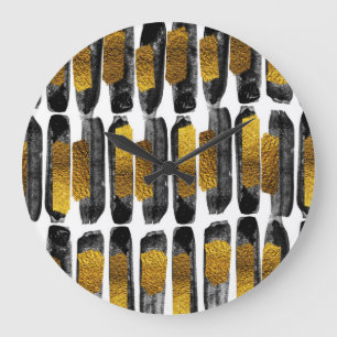 Gilded Artistry: Black & Gold Abstrakt Große Wanduhr