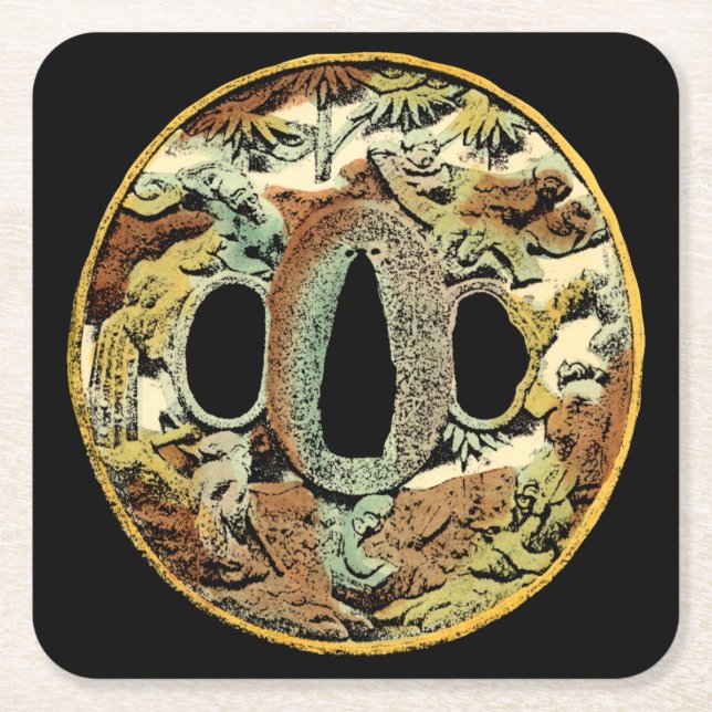 Gilded Asian Medallion von Vision Studio Rechteckiger Pappuntersetzer (Vorderseite)