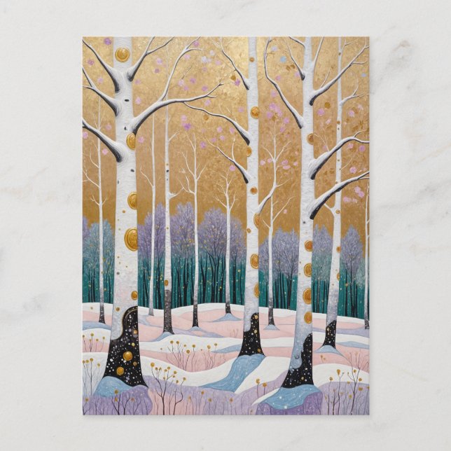 Gilded Aspen Grove: Ein Wintertraum Postkarte (Vorderseite)