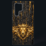 Gilded Bark Liquid Gold Lion Samsung Galaxy Hülle<br><div class="desc">A majestic lion head forged from shimmering liquid gold,  seeping through the cracks of ancient charred bark. Featuring glowing amber gemstone eyes and a thick,  expansive mane,  this case offers a high-end,  tactile aesthetic. Designed for a perfect fit on modern flagship devices with full camera clearance.</div>