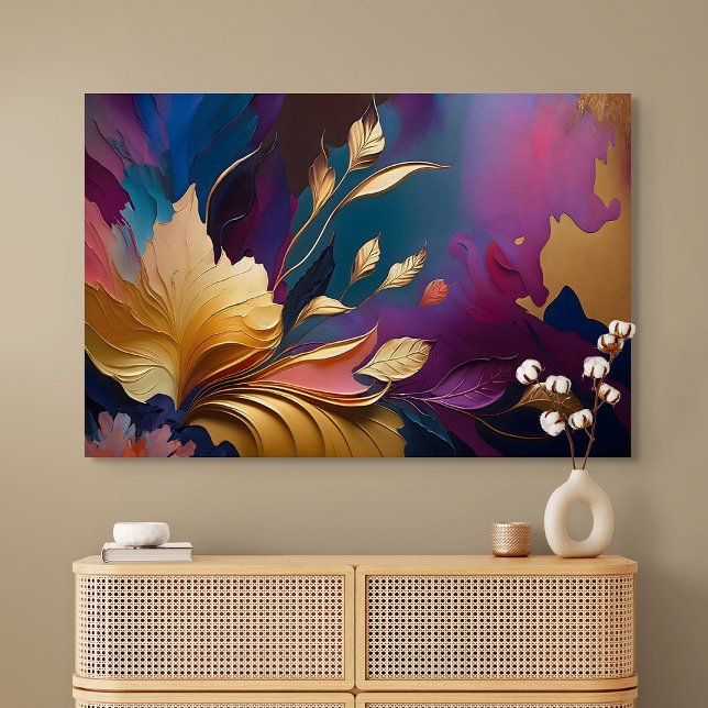 Gilded Bloom – Abstract Floral Composition Leinwanddruck (Gilded Bloom – Abstract Floral Composition)