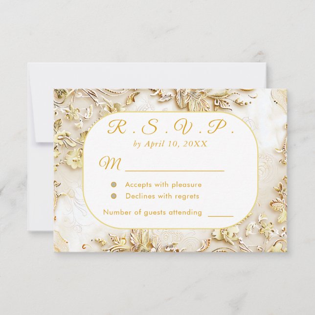 Gilded Bloom Classic Wedding RSVP Card Karte (Vorderseite)
