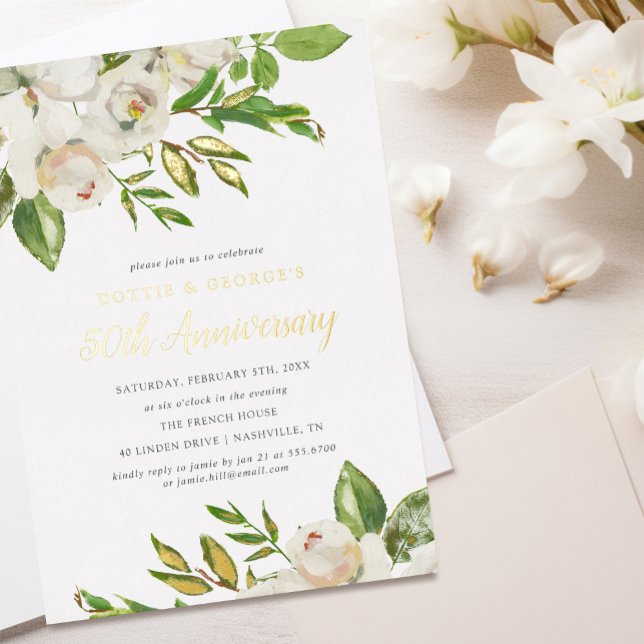 Gilded Blooms 50-jähriges Party Folieneinladung (Von Creator hochgeladen)