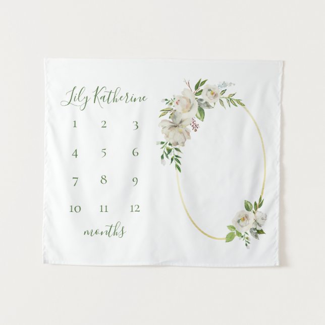 Gilded Blooms Baby Name Milestone Foto Wandteppich (Vorderseite (Horizontal))