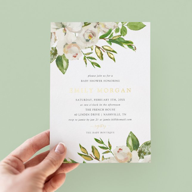 Gilded Blooms Baby Shower Foil Einladung (Von Creator hochgeladen)