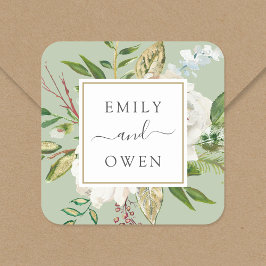 Gilded Blooms Floral Wreath Wedding Monogram Quadratischer Aufkleber