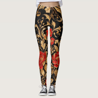 Gilded Blooms: Opulent floral Leggings