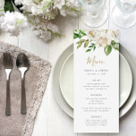 Gilded Blooms Wedding Menu Card Menükarte<br><div class="desc">Maßgeschneiderte bedruckte Hochzeitsmenükarten. Verwenden Sie die Designwerkzeuge,  um das Layout,  die Hintergrundfarben und den Text mit Ihren Details zum Hochzeitsmenü zu personalisieren. Dieses elegante Design besticht durch ein Blumenstrauß in Aquarelltönen in Grün und Weiß mit Goldfolienakzenten der Imitate.</div>