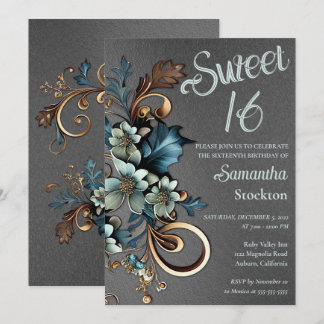 Gilded Botanical mit Silver Sweet 16 Einladung