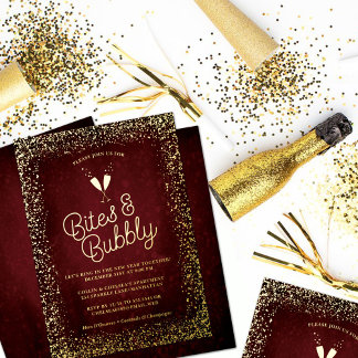 Gilded Burgundy Bites & Bubbly Holiday Party Folieneinladung