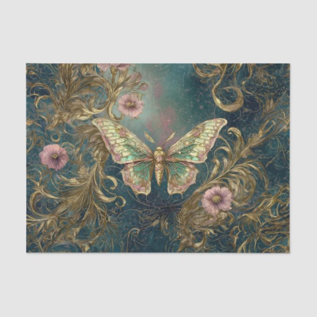 Gilded Butterfly Garden - Art Nouveau Garden Seidenpapier (Vorderseite)
