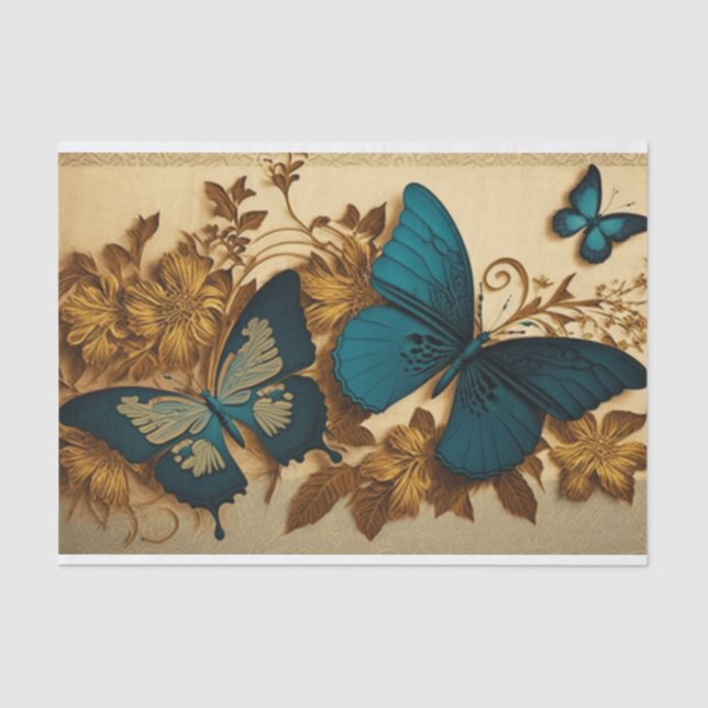 Gilded Butterfly Gold und Blue Decoupage Seidenpapier (Vorderseite)