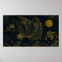 Gilded Chinese Black Gold Peacock Line Zeichnend