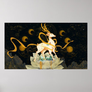 Gilded Chinese Nine Color Deer Poster