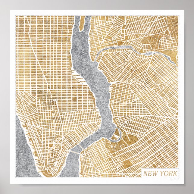 Gilded City Map von New York Poster (Vorne)