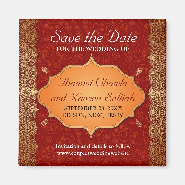 Gilded Edge Indian Frame Save the Date Magnet (Vorne)