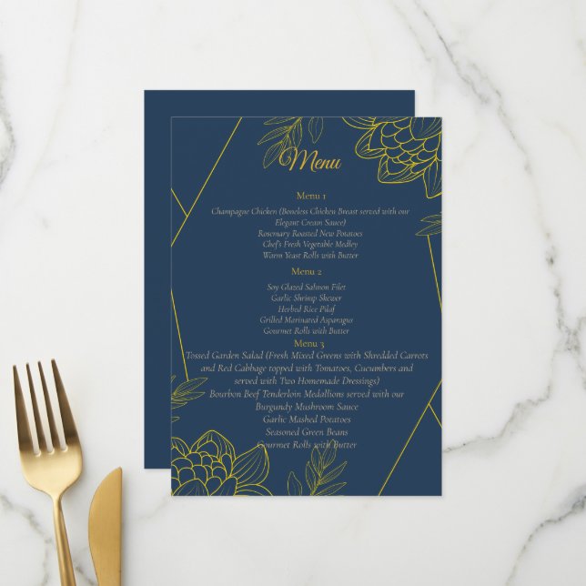 Gilded Elegance Hochzeit Menükarte (Vorderseite/Rückseite Beispiel)