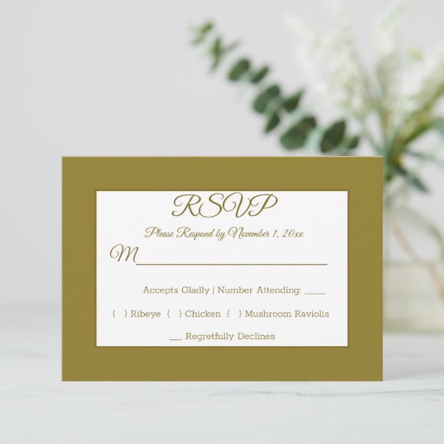 Gilded Elegance RSVP Karte (Stehend Vorderseite)