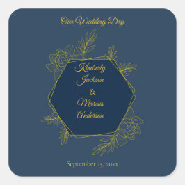 Gilded Elegance Sechseckige Hochzeit Quadratischer Aufkleber