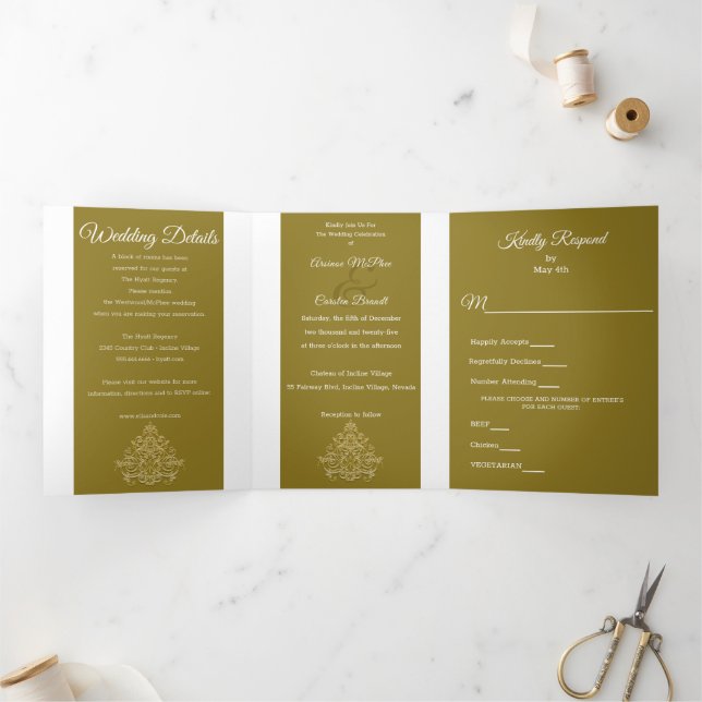 Gilded Elegance Wedding Dreifach Gefaltete Einladung (Innenseite)