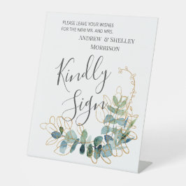 Gilded Eucalyptus Sign Wedding Guest Book Sockelschild