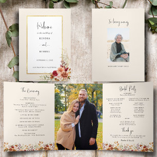 Gilded Fall Terracotta Floral Dreifach-gefaltete Programmkarte