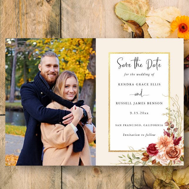 Gilded Fall Terracotta Floral Save The Date (Von Creator hochgeladen)