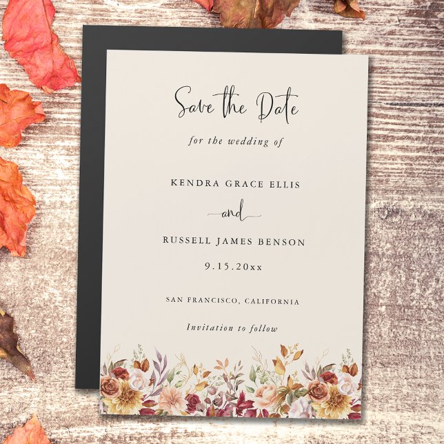 Gilded Fall Terracotta Floral Save the Date Magneteinladung (Von Creator hochgeladen)