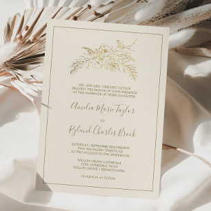Gilded Floral Cream Gold feierliche Hochzeit Einladung