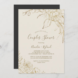 Gilded Floral   Creme and Gold Couples Dusche Einladung