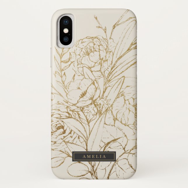Gilded Floral Creme and Gold Personalisiert Name Case-Mate iPhone Hülle (Rückseite)