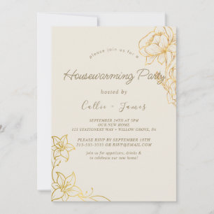 Gilded Floral Creme & Gold Housewarming Einladung