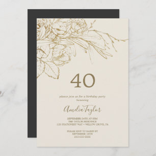 Gilded Floral Creme und Gold 40. Geburtstag Einladung