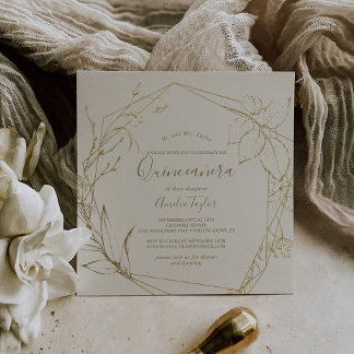 Gilded Floral | Creme und Gold Quinceñera Einladung