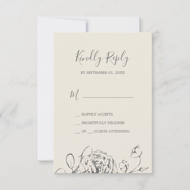 Gilded Floral | Einfache RSVP-Karte für Creme und  RSVP Karte (Vorderseite)