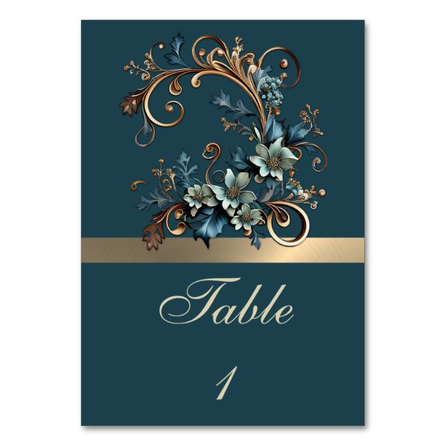 Gilded Floral Elegance Tischnummer (Vorderseite)