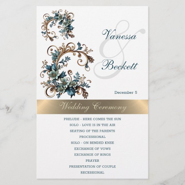Gilded Floral Elegance Wedding Program (Vorderseite)