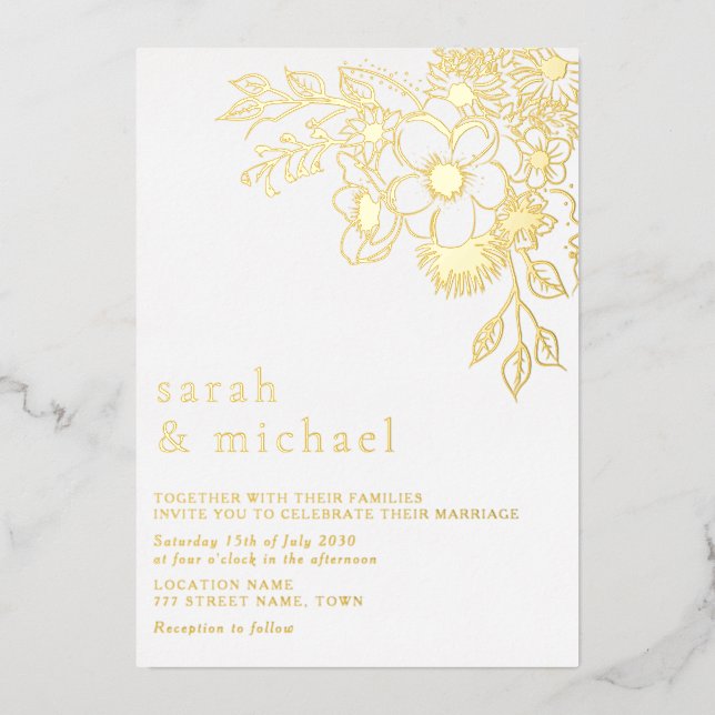 Gilded Floral Gold Wedding Foil Einladung (Vorderseite)